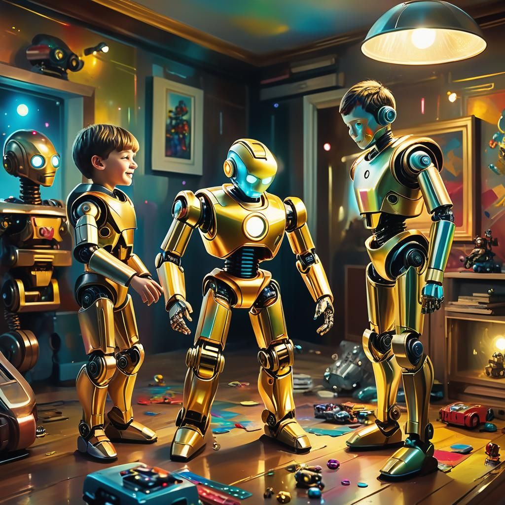 Children's Playroom: A Retro-Futuristic Oil Painting