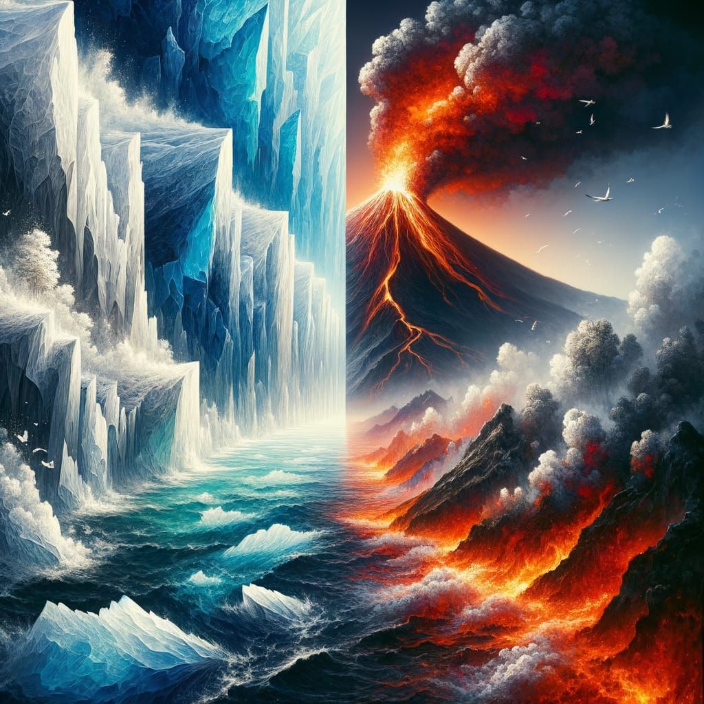 Volcano Eruption Meets Iceberg Break in Dramatic Nature Spli...