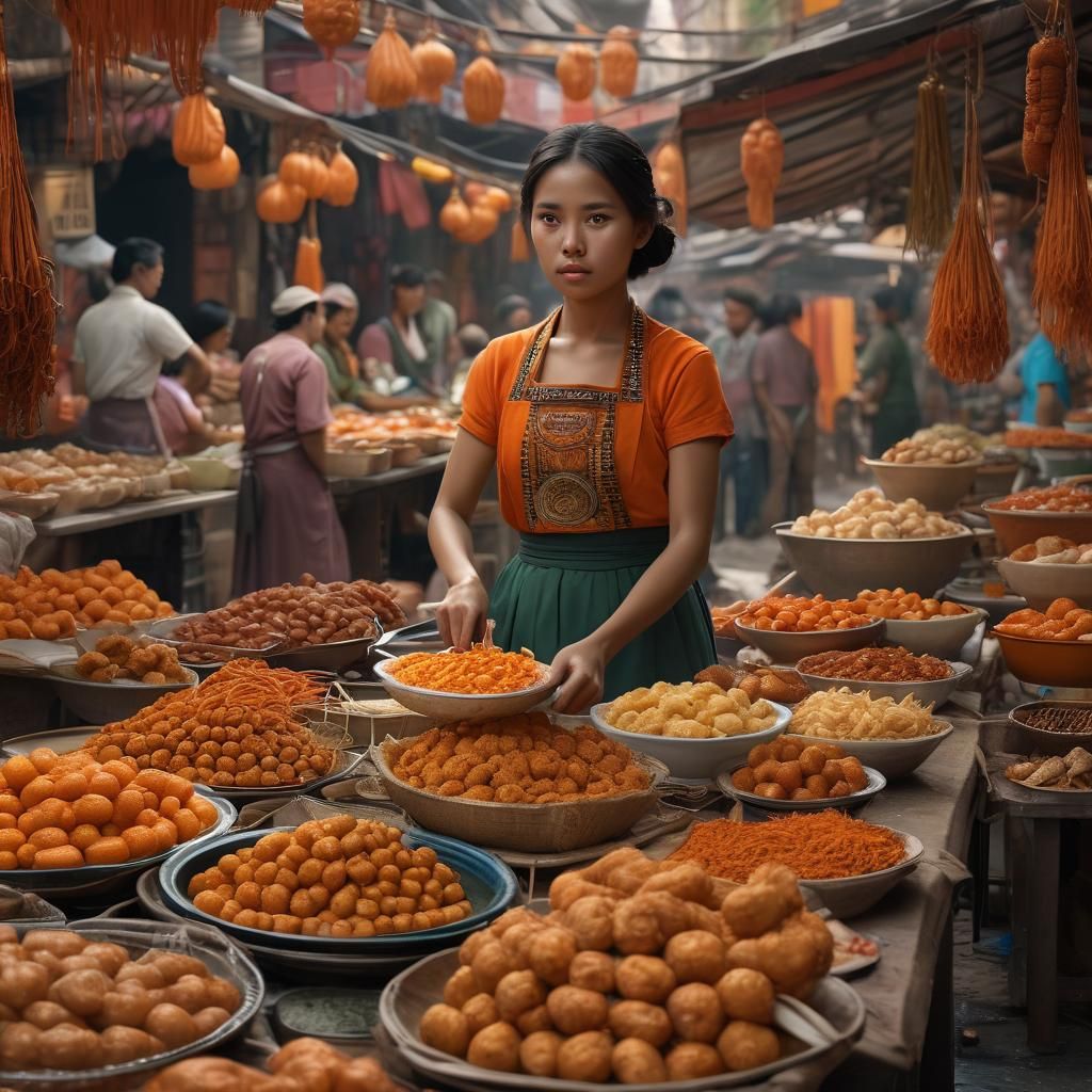 Filipina Vendor Selling Kwek-Kwek: Digital Matte Painting