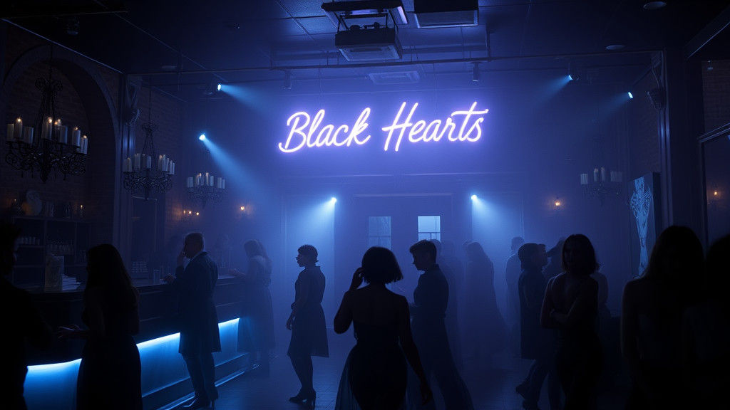 Gothic Nightclub Scene in Dimly Lit Cinematic Style