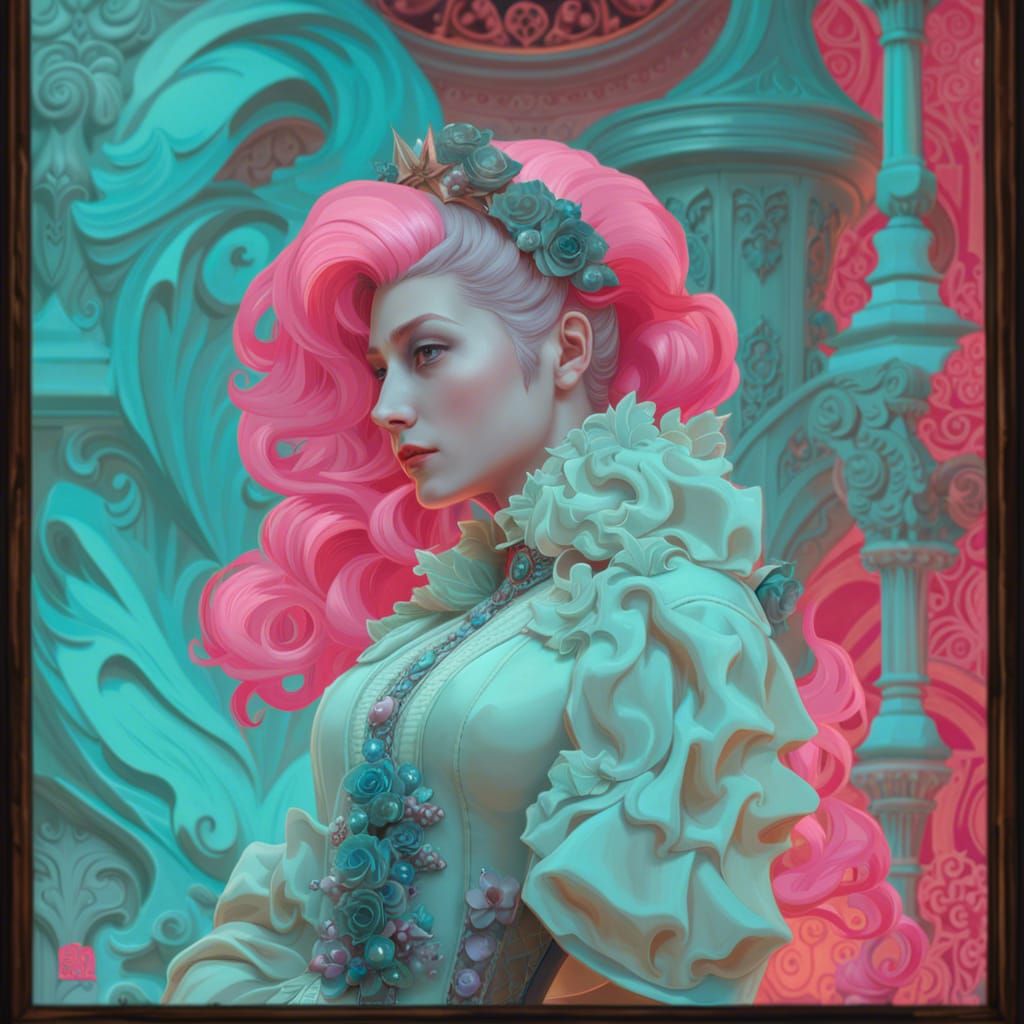 Rococo Gothic Pink Hair Woman in Photorealistic Style