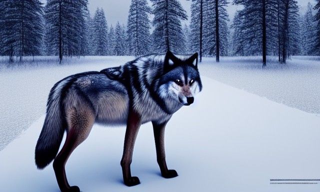 Wolf Portrait in Winter Landscape, Detailed Matte Painting