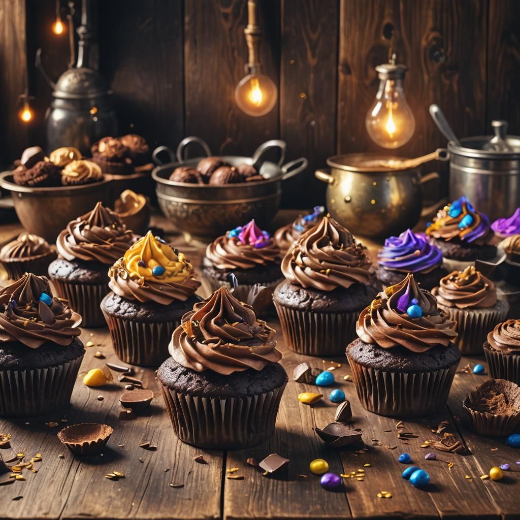 Mystical Kitchen Chocolate Cupcakes in Unreal Engine 5 Style