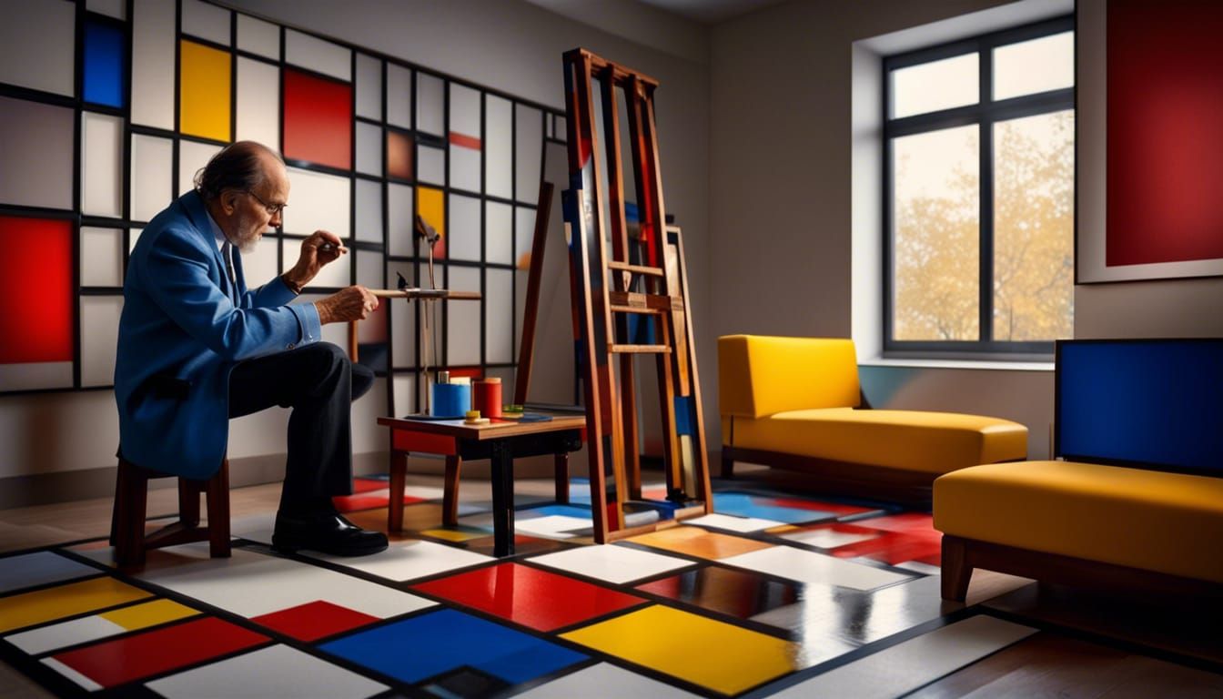 Mondrian Painting Living Room in Hyperrealistic Style