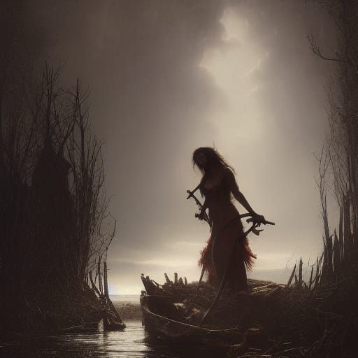 Brunette with Axe in Dark Fantasy Style