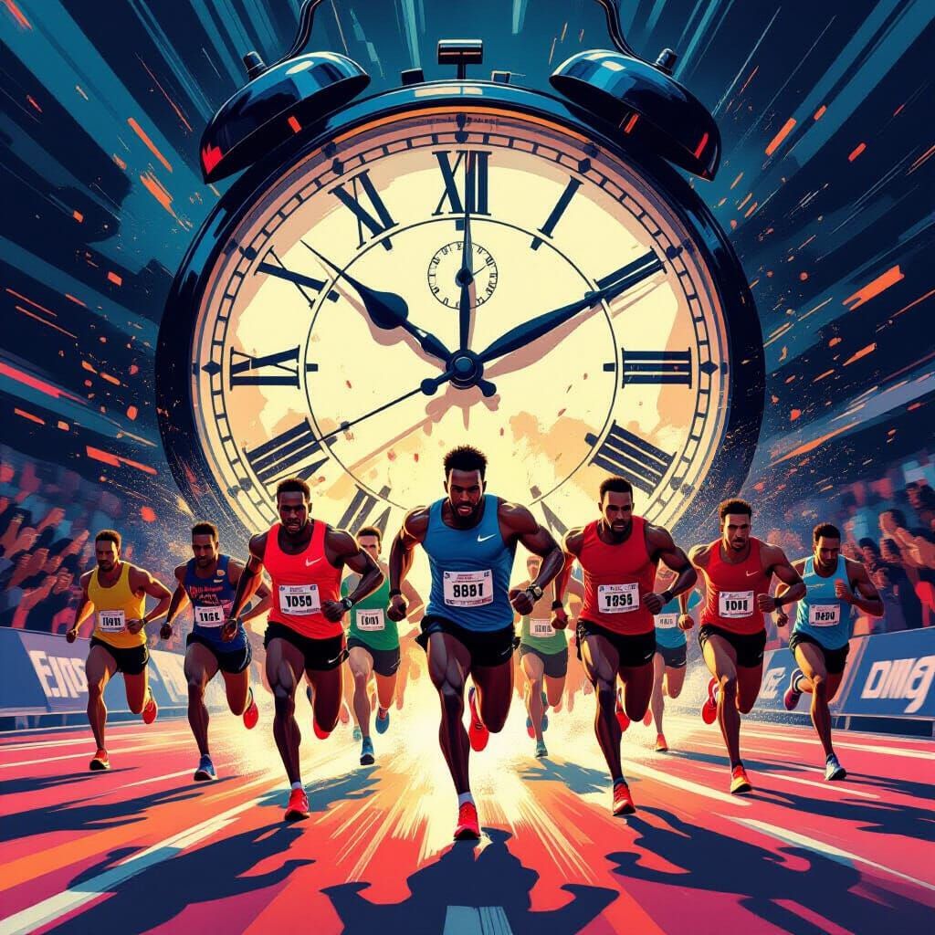 Athletes Race Against Time in Hyperrealistic Concept Art