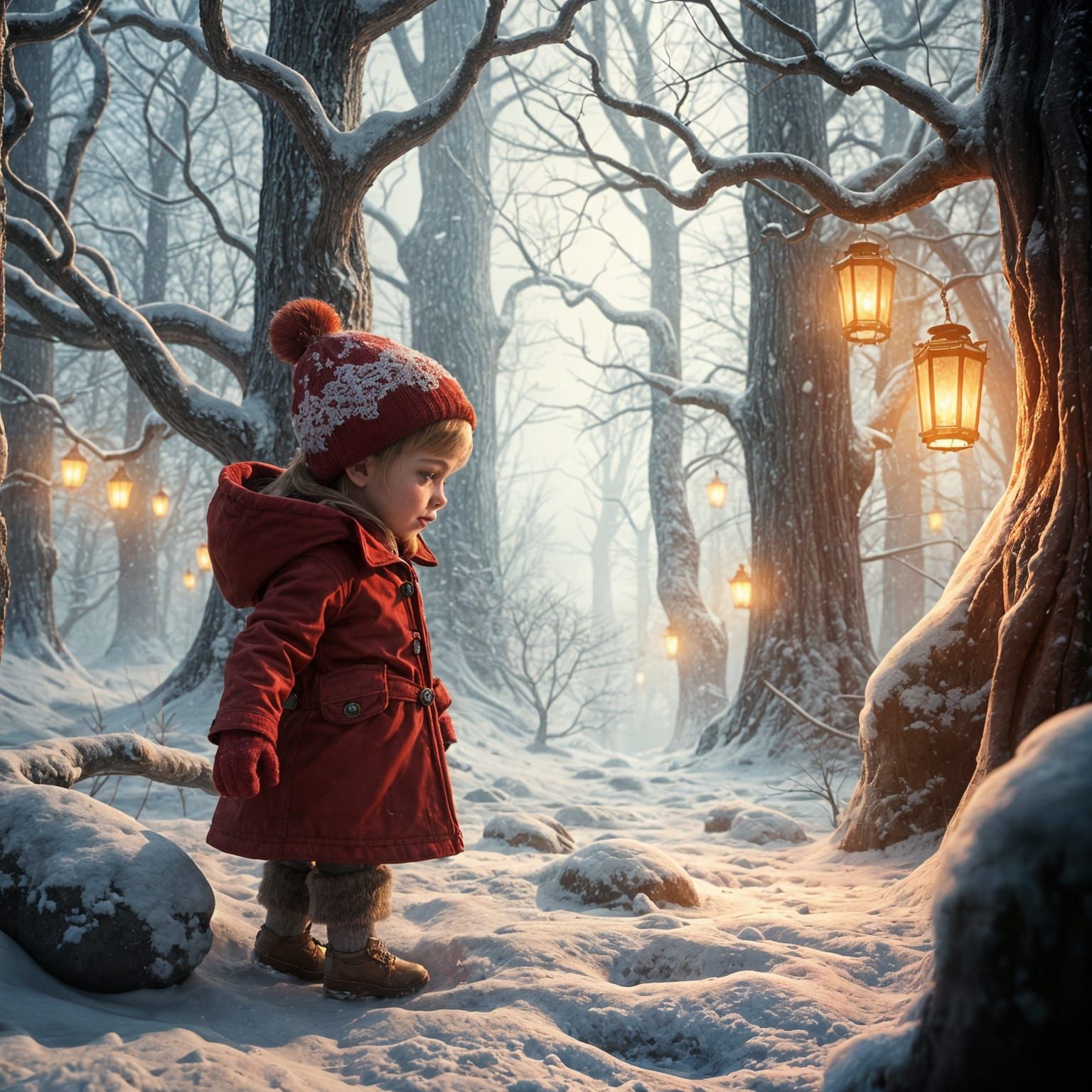 Whimsical Winter Wonderland in Vibrant Fantasy Style