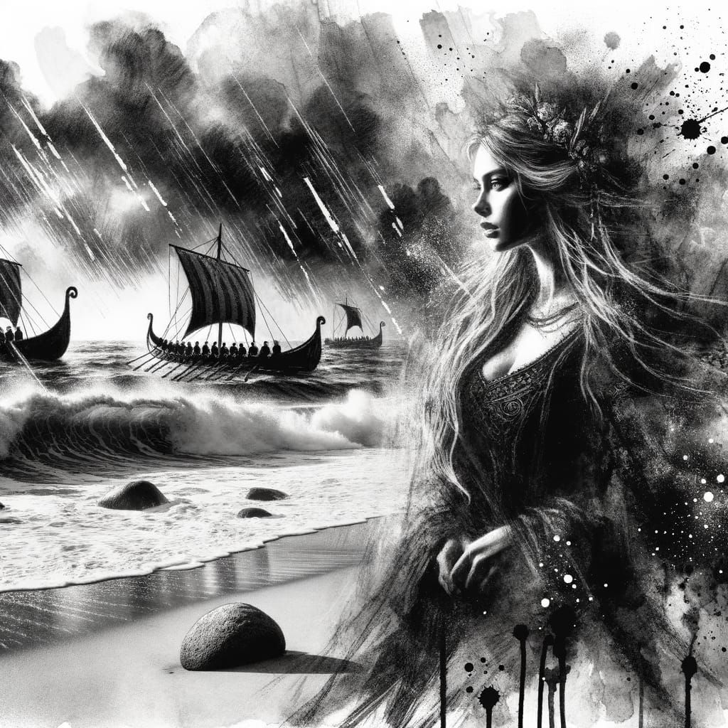 Norse Goddess Dreamscape as Charcoal Sketch