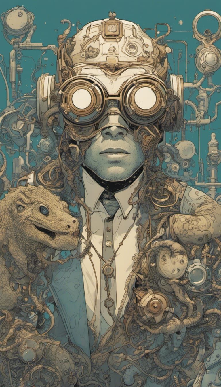 Steampunk Lizard Man Portrait in Detailed Digital Art