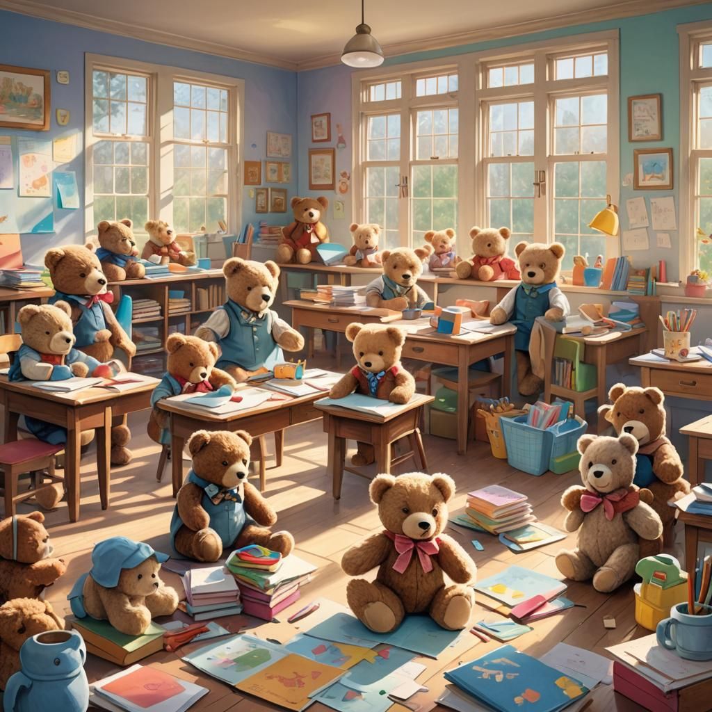 Teddy Bear Classroom in Children's Book Style