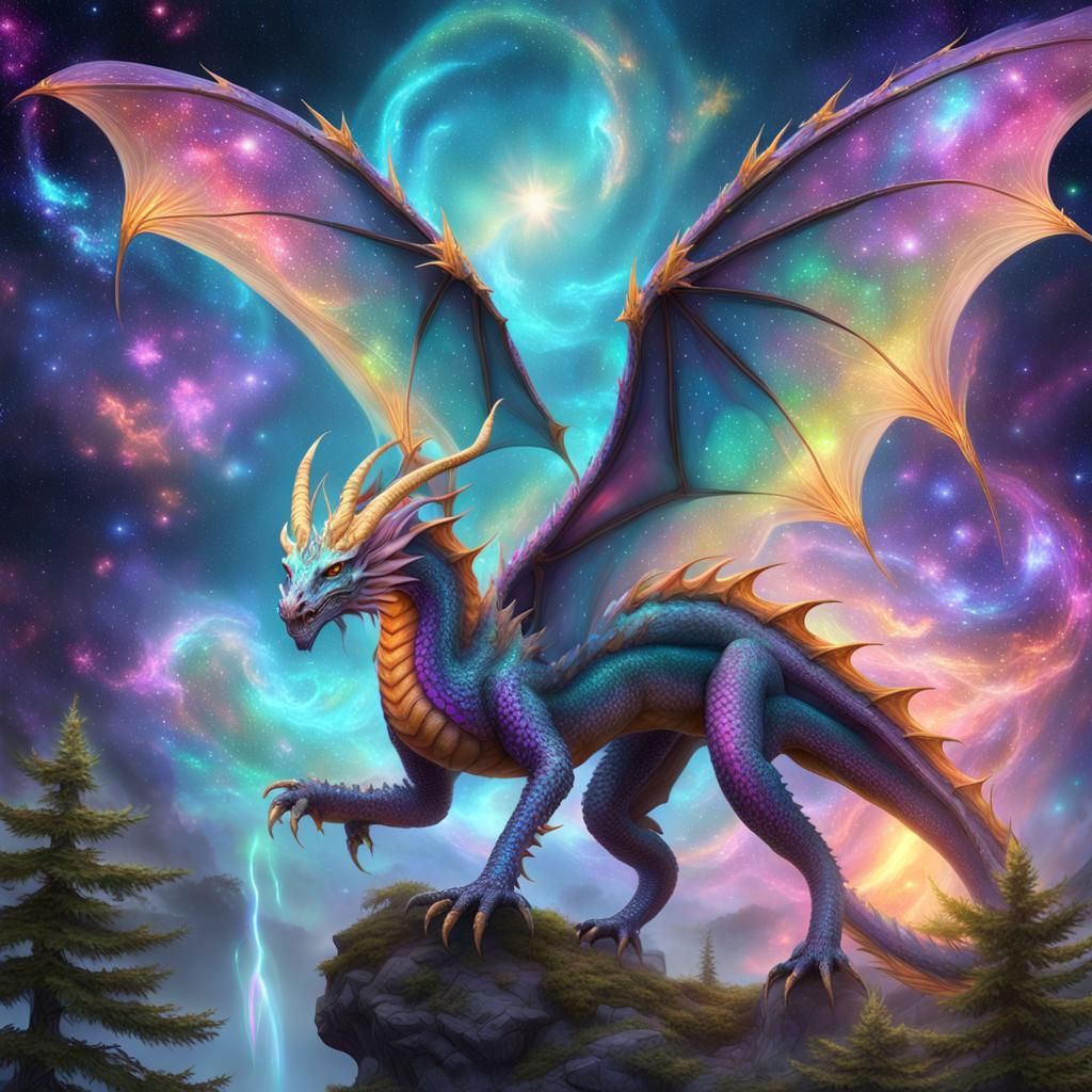 Cosmic Dragon Drifting Through Galaxy: Digital Art
