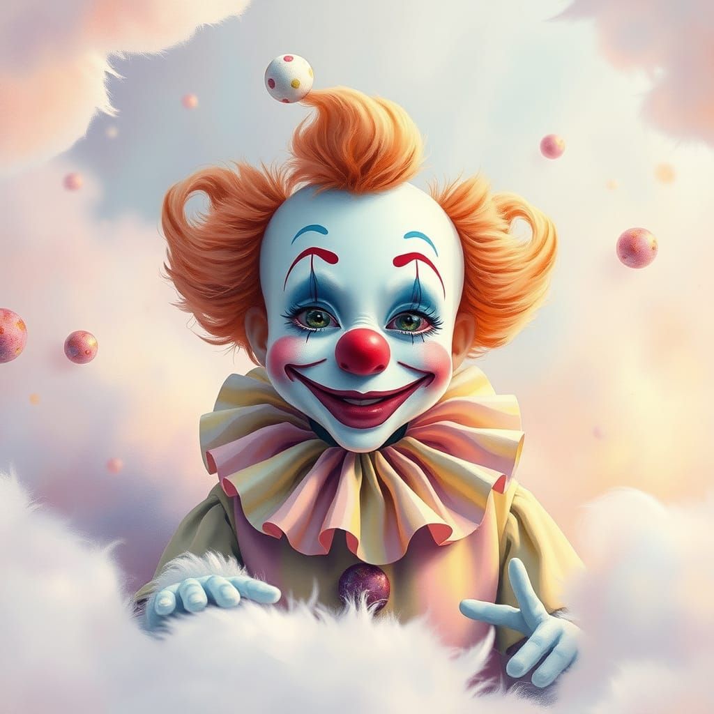 Whimsical Kidcore Clown in Watercolor Liminal Space
