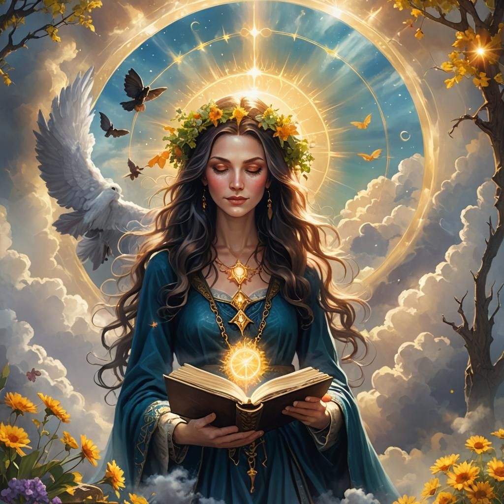 Oracle Card: Beautiful Witch with Spell Book