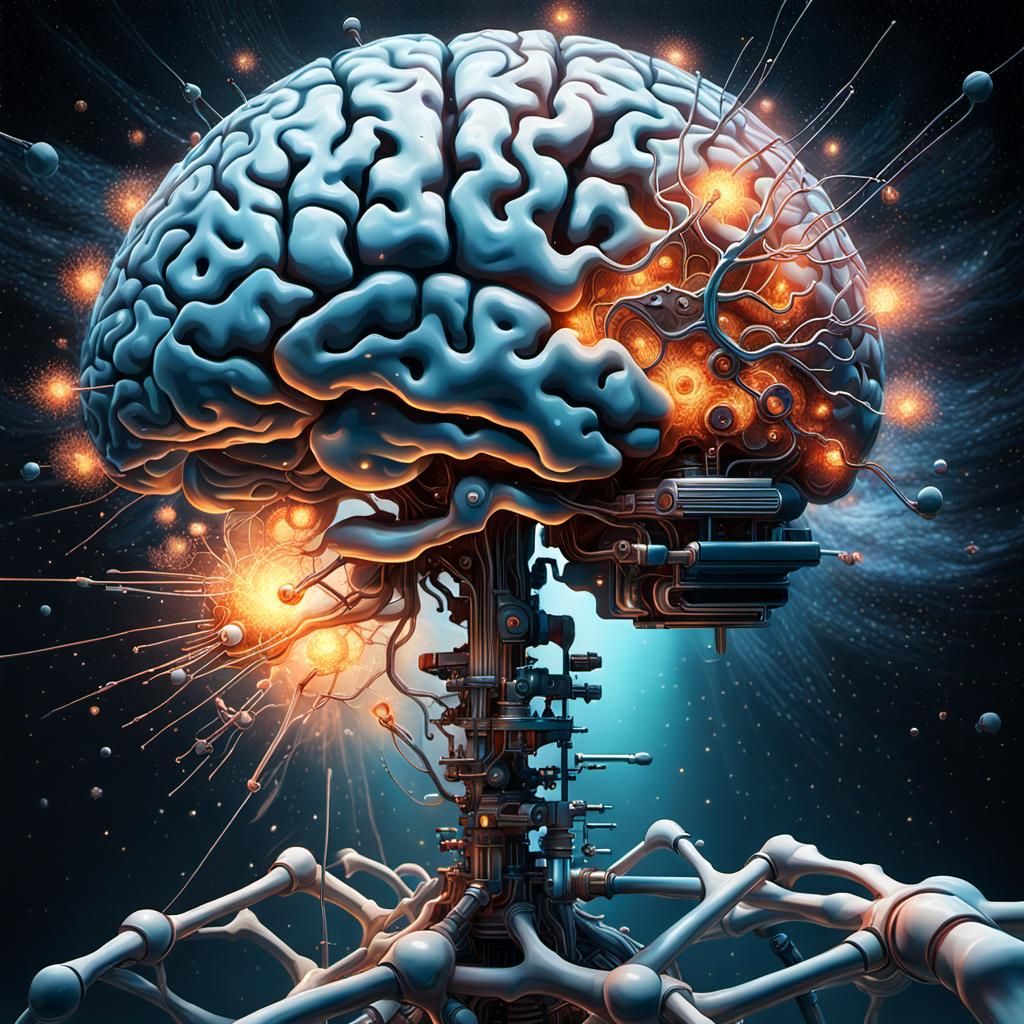 Skeleton with Starry Night in Oil Painting Style