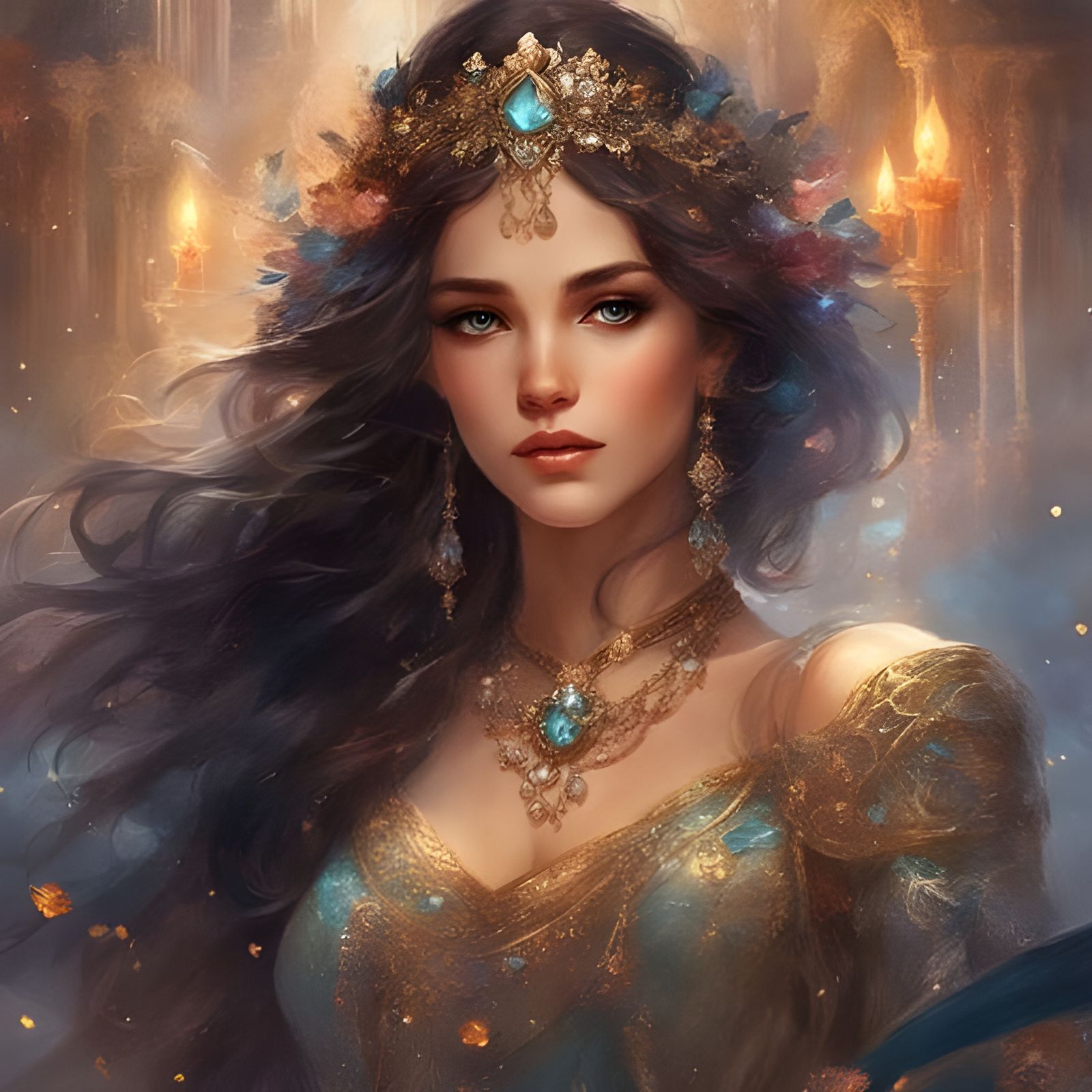 Sparkling Jewel Girl: Intricate Feminine Illustration