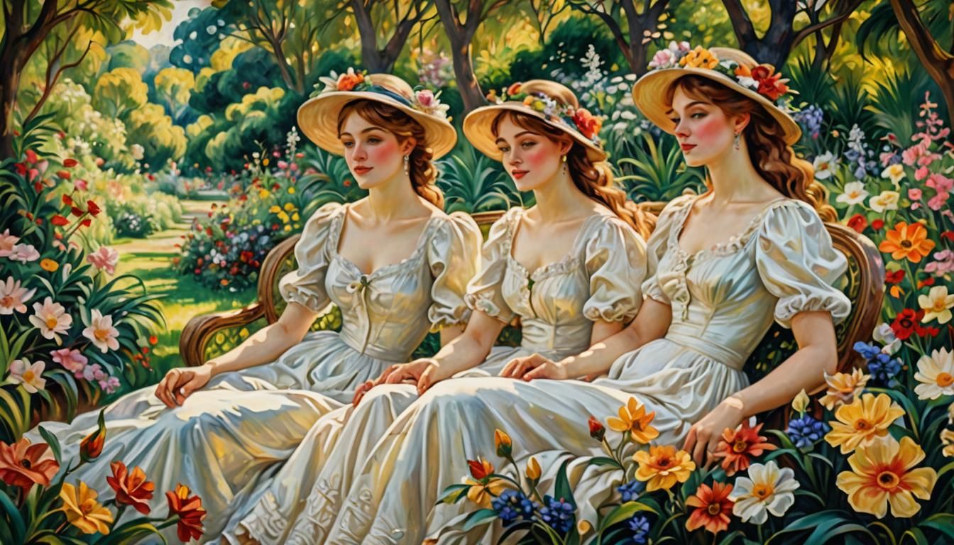 Impressionist Garden Scene in Renoir Style