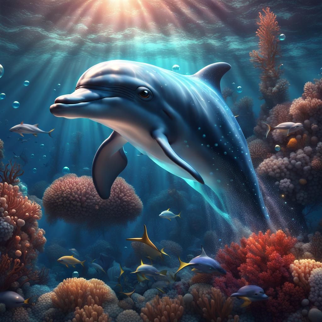 Luminous Starlight Dolphin in Ocean Depths