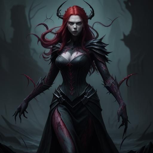Elegantly Eerie Scarlet Widow in Detailed Matte Painting