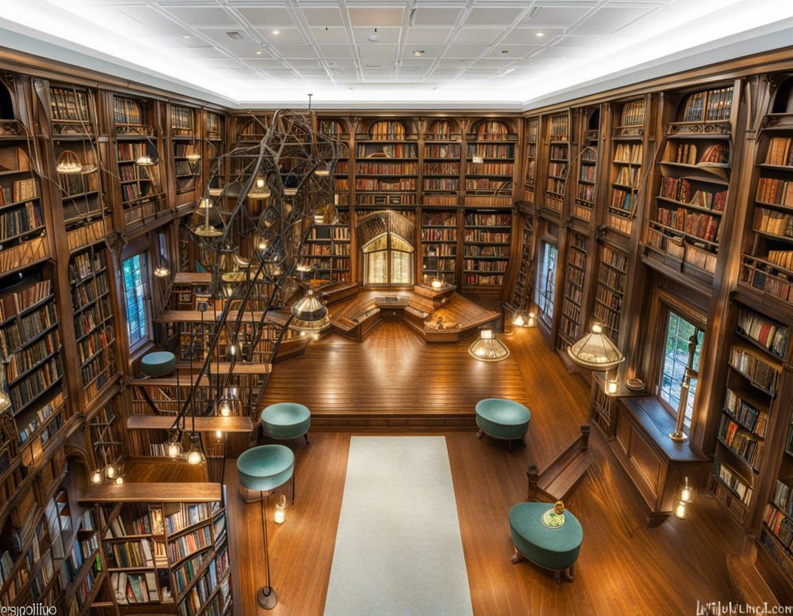 Harry Potter Style Home Library with Owl Lamps