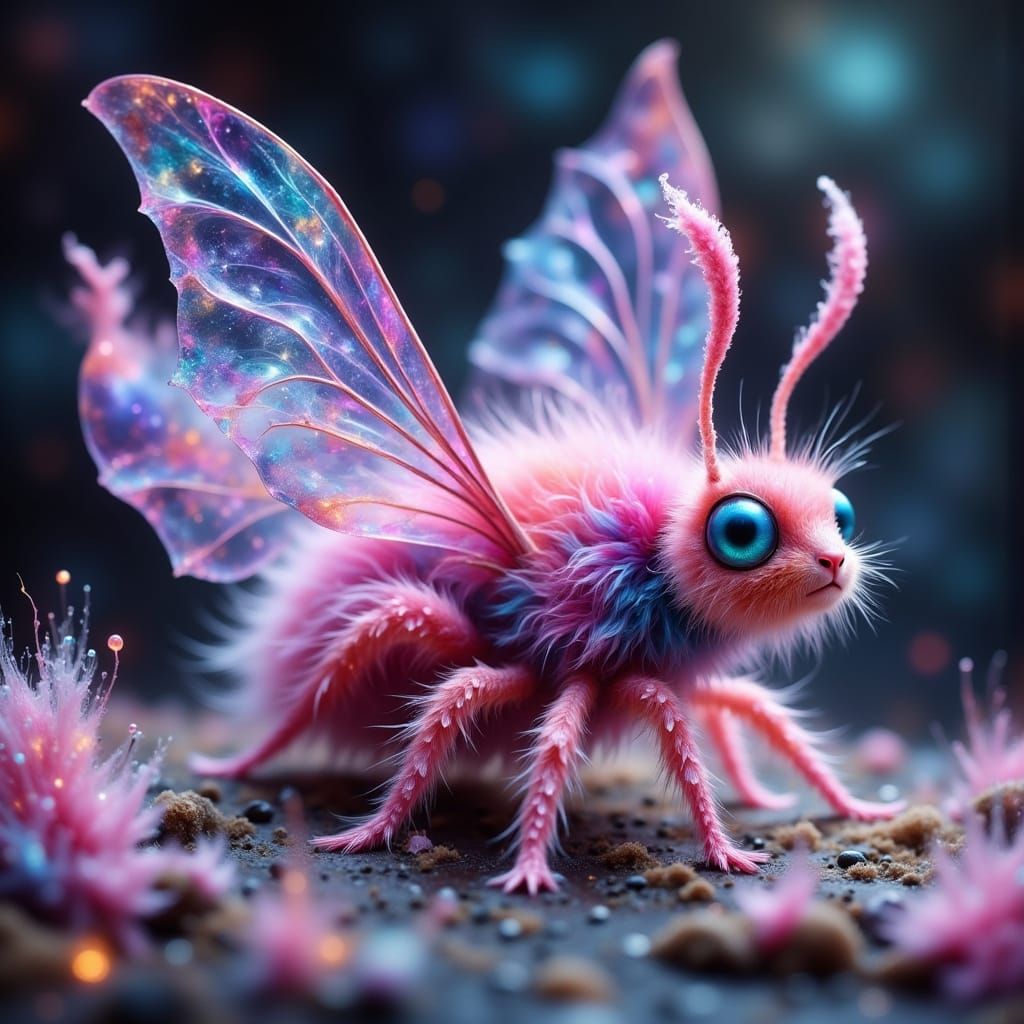 Shimmering Pink Fairy with Butterfly Wings