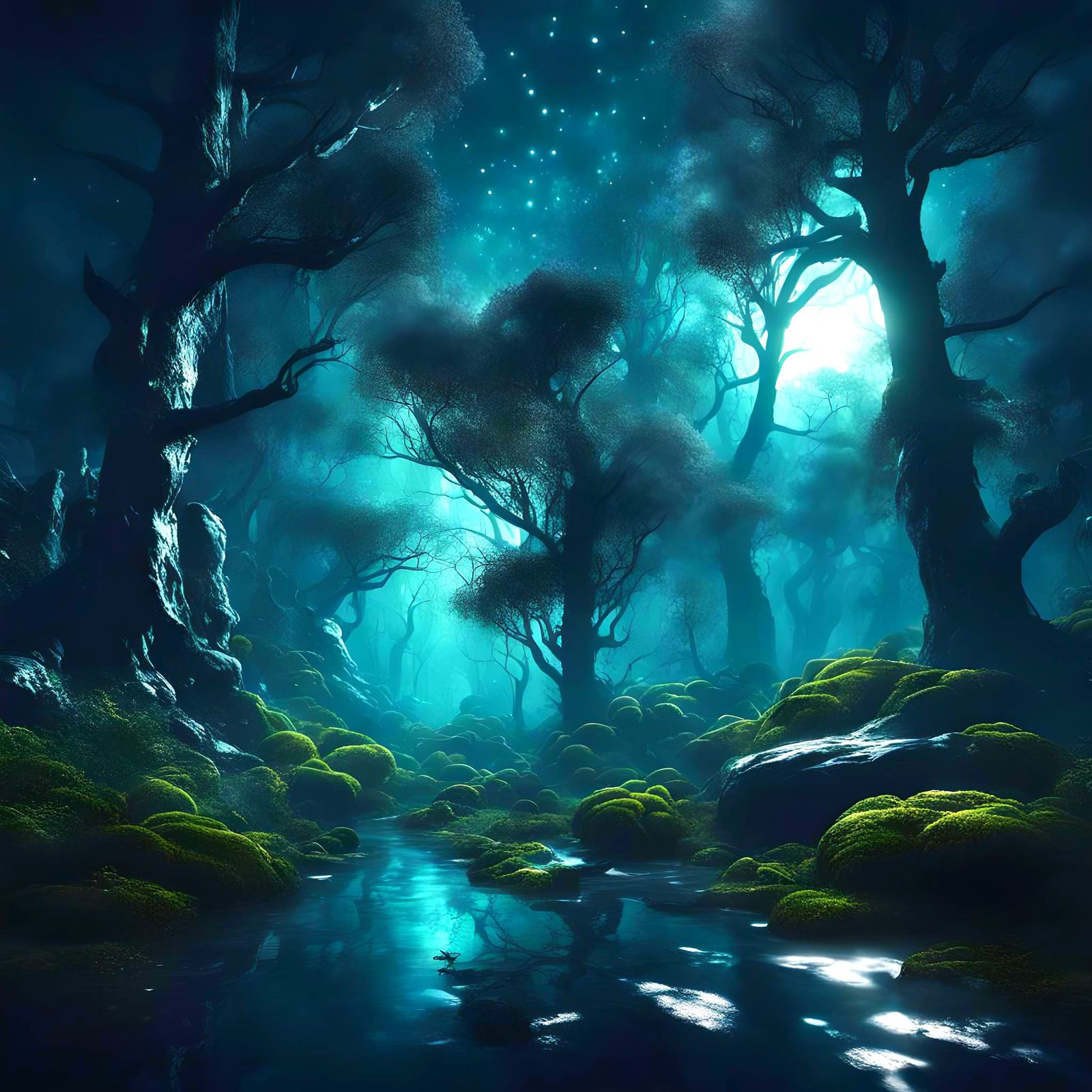 Mystical Forest with Moonlight and Shadow, Splash Art