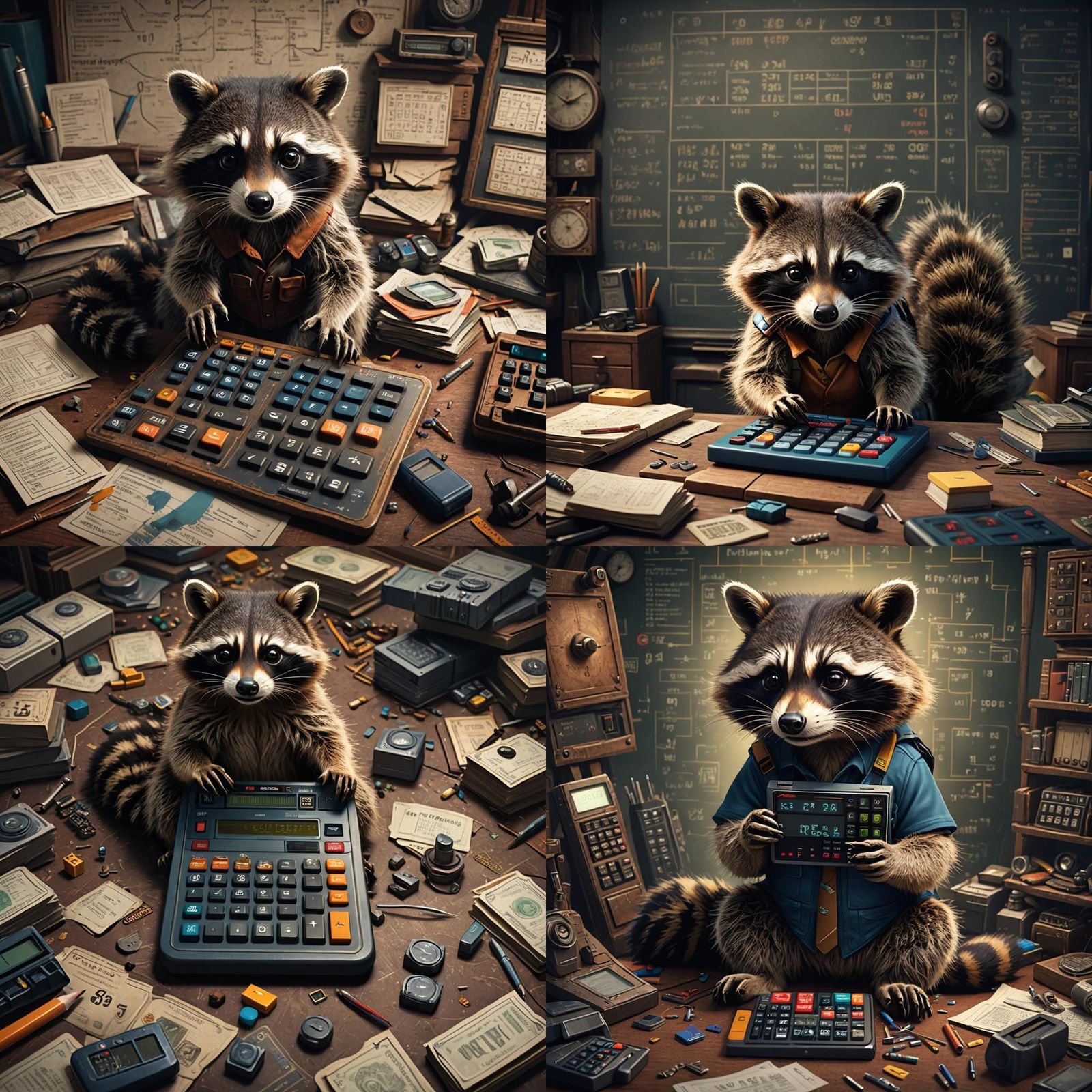 Raccoon Solves Math Problem: Detailed Matte Painting