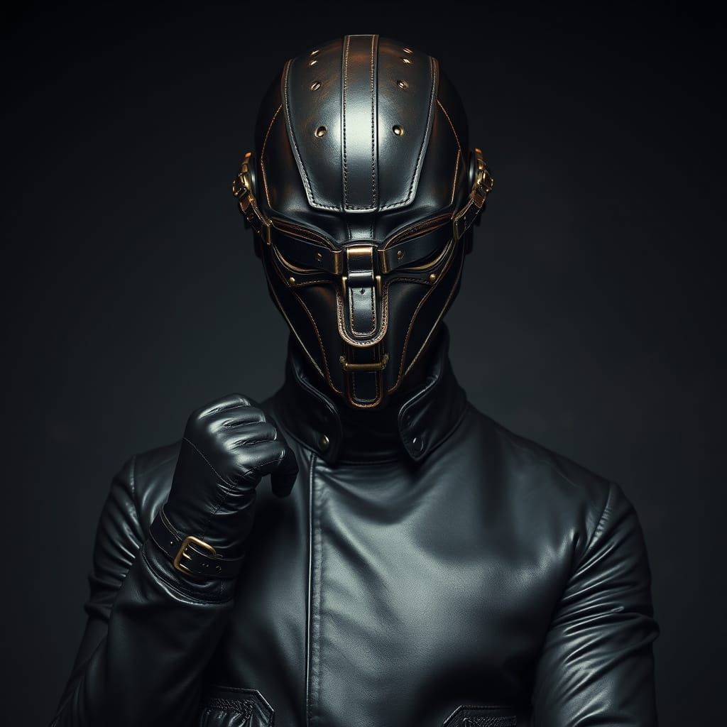 Leather Masked Figure in Avant-Garde Style