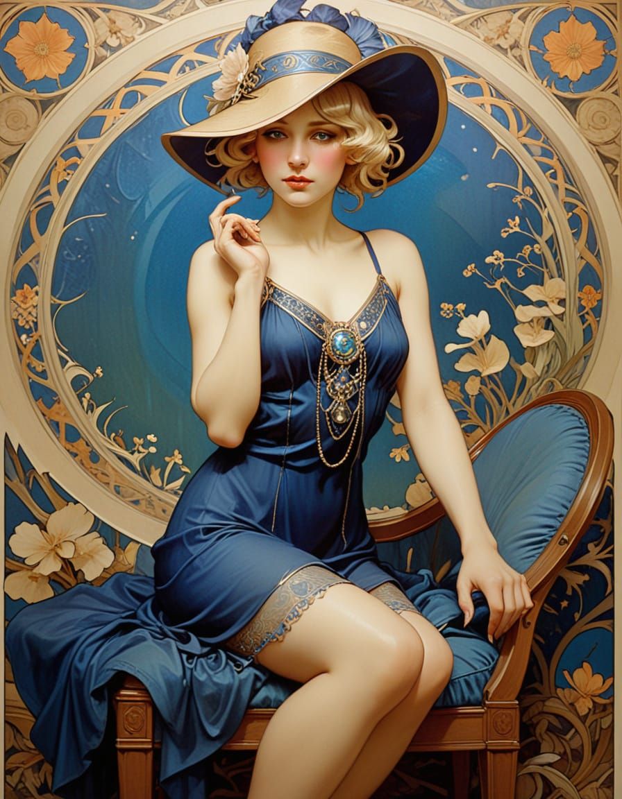 Art Nouveau Flapper Girl Portrait in Mucha Style