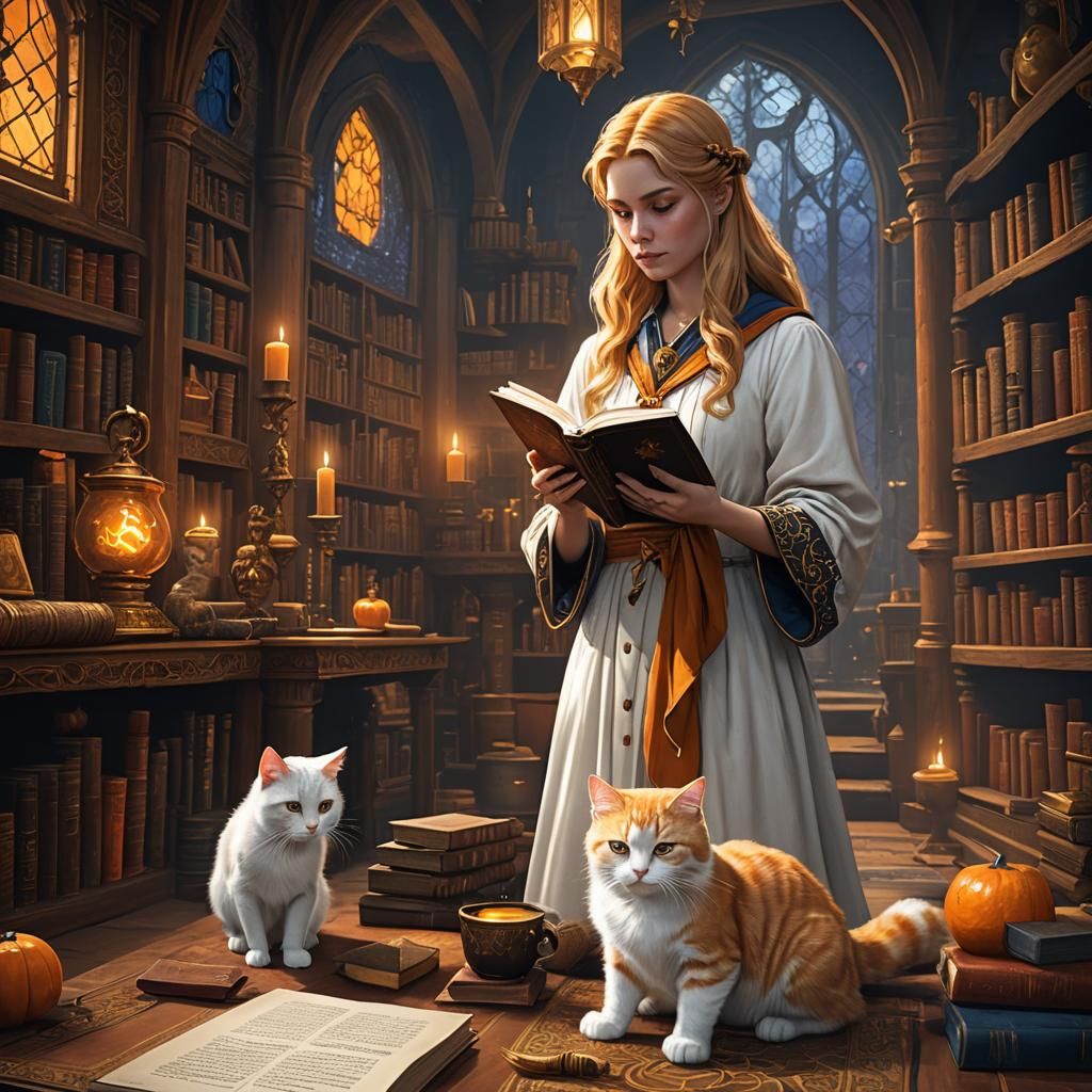 Woman Transforms to Cat in Wizard Room
