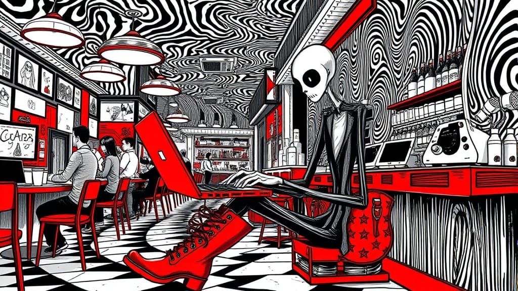 Slender Man Hacking in Psychedelic Coffee Shop