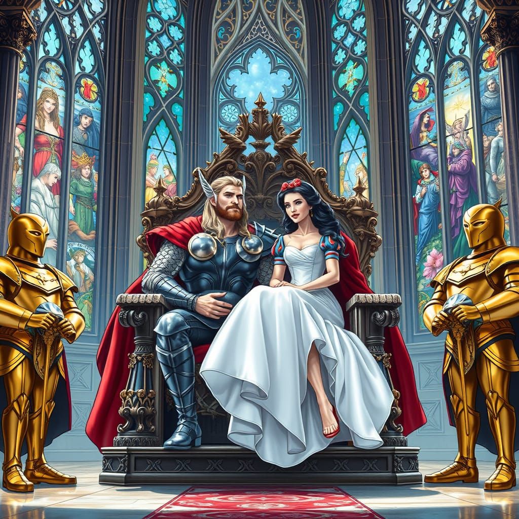 Asgardian Royal Couple in Crystal Palace with Golden Guardia...