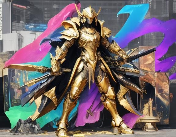 Golden Knight in Cyberpunk Style