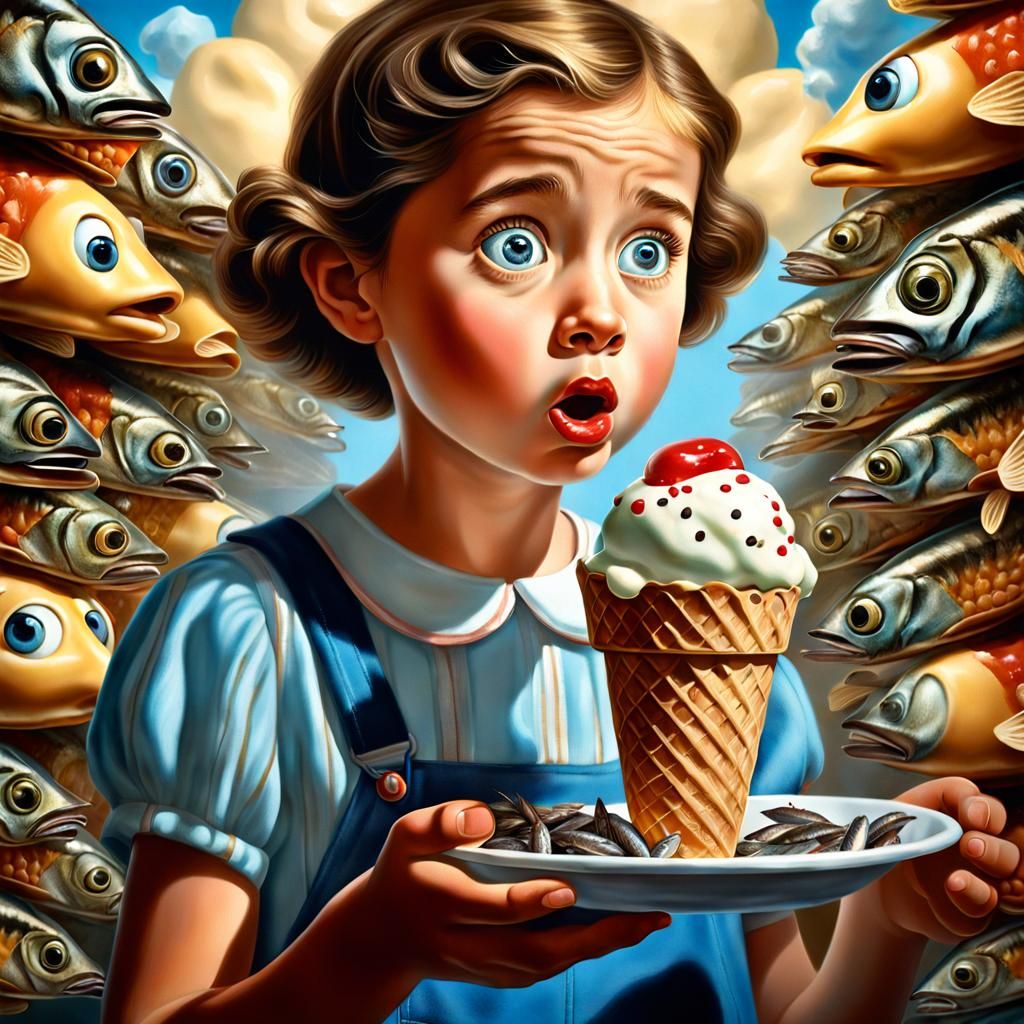 Surprised Girl with Sardine Ice Cream