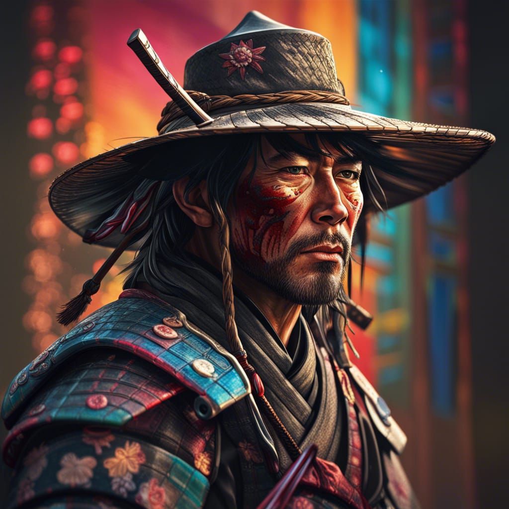 Hyperrealistic Samurai Cowboy in Splash Art