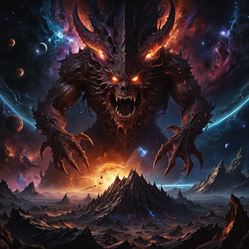 Death Metal Album Cover with Galactic Monster