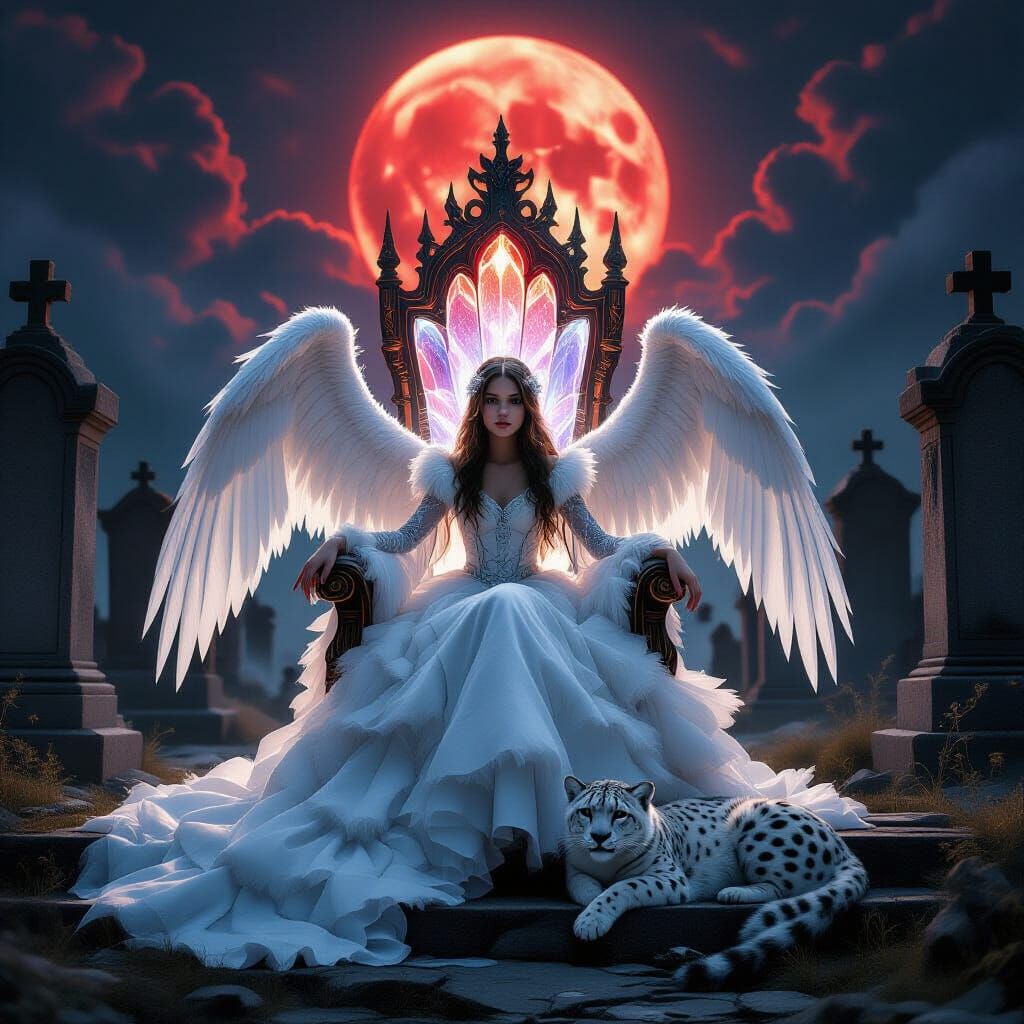 Crystal Throne in Ruined Graveyard Under Blood Moon