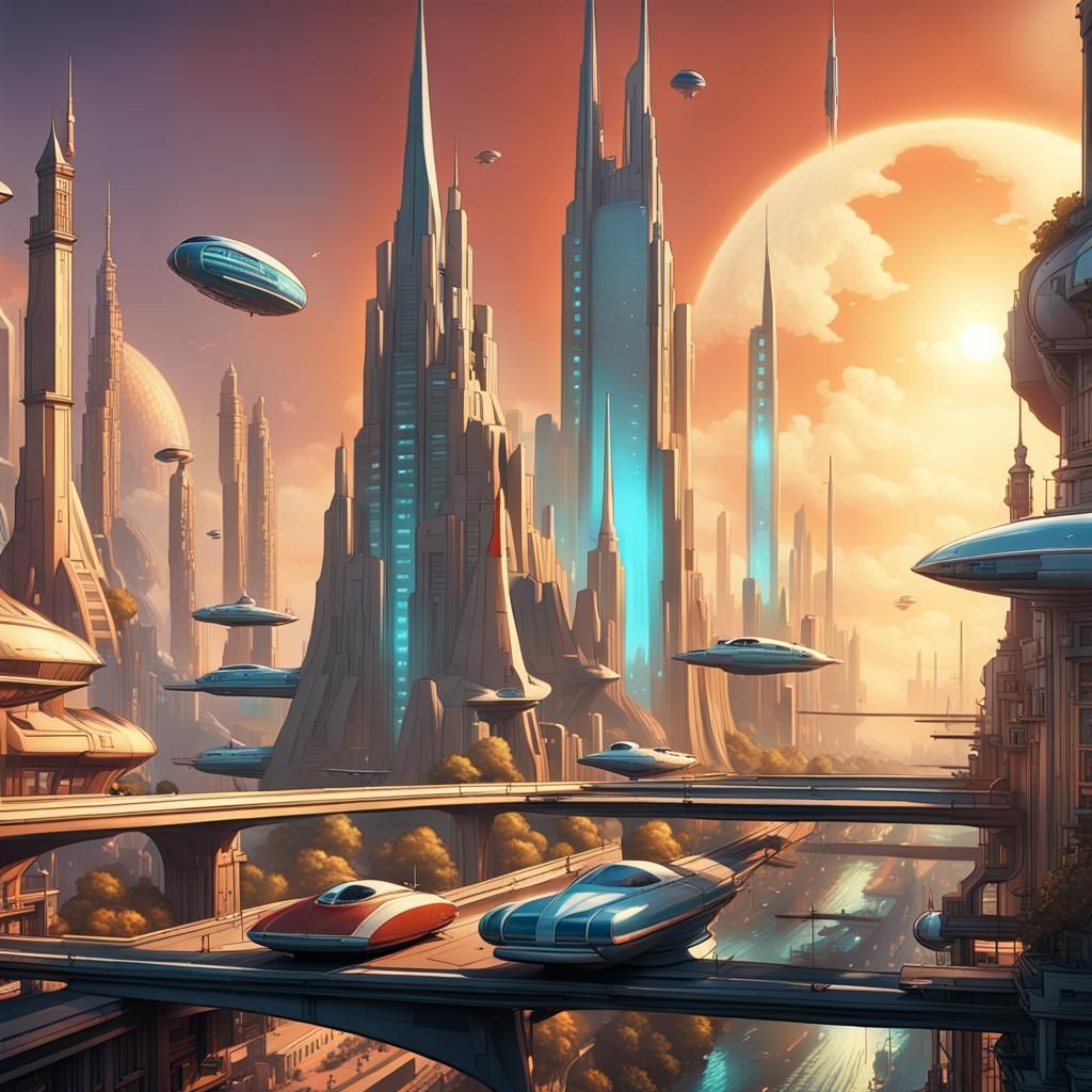 Retro-Futuristic Cityscape in Comic Book Style