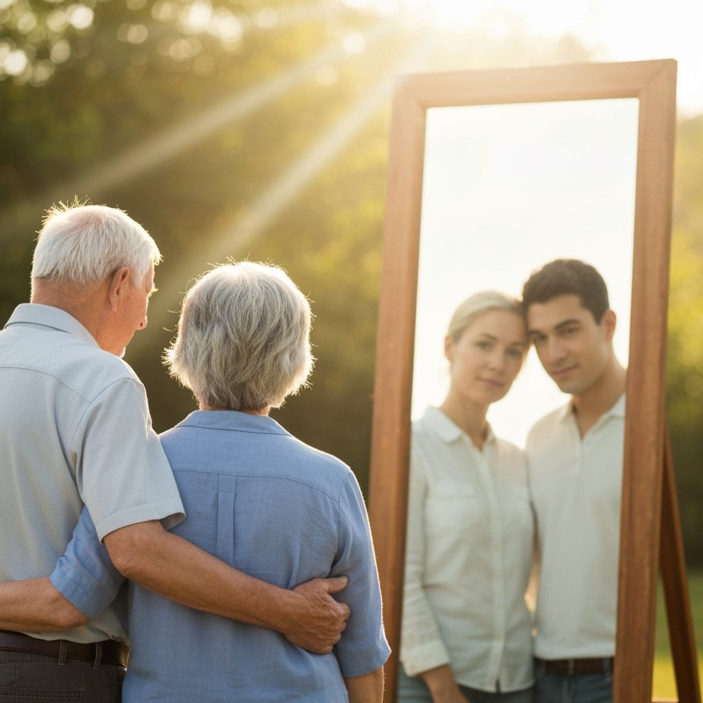 Elderly Couple Sees Youthful Love in Mirror