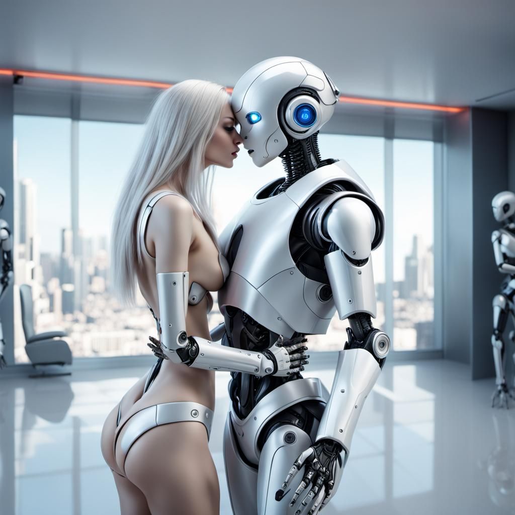 Robotic Embrace: Sensual Androids in Futuristic Setting