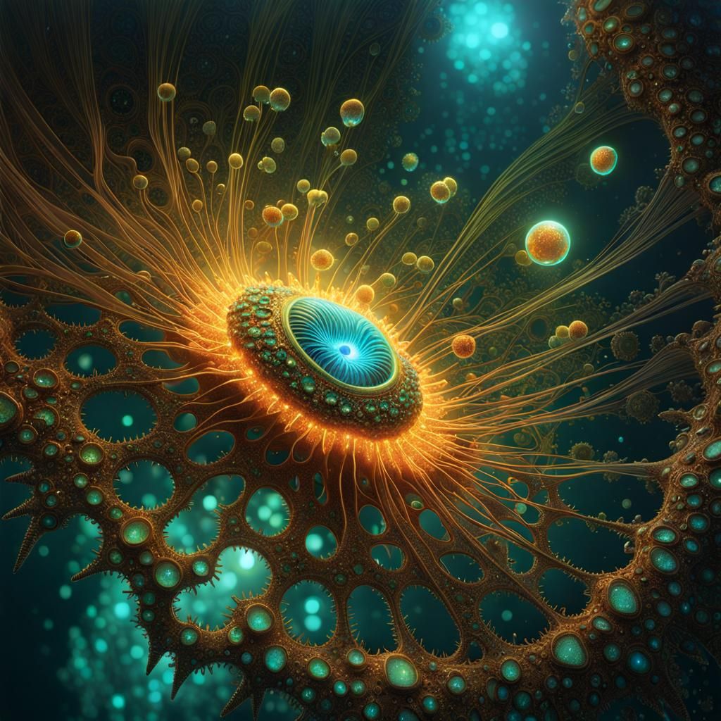 iridescent micro amoeba, binary fission, nucleus reproducing