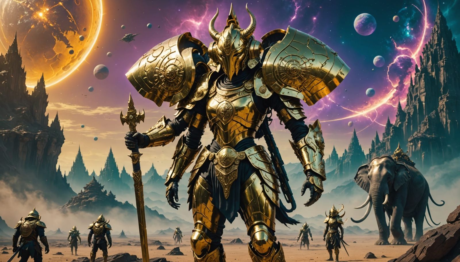 Ancient Thai Warrior in Golden Armor on Alien Planet
