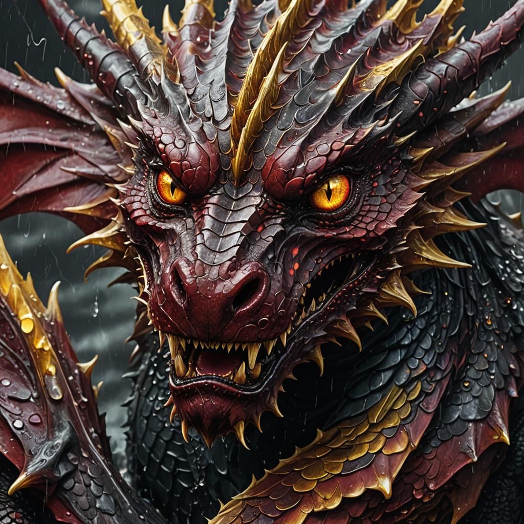 Red Dragon's Face in Stormy Lighting