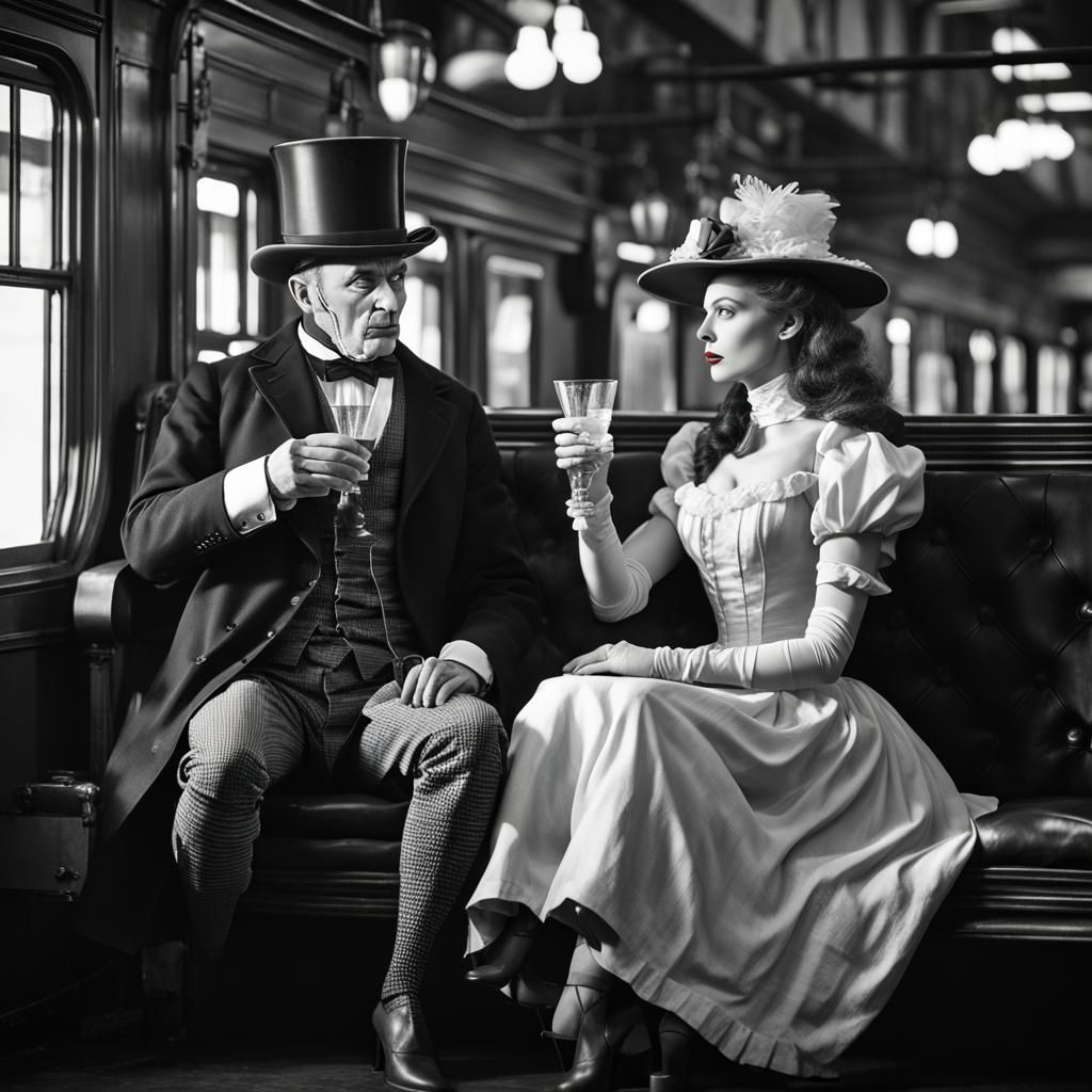 1890s Photo of Tin Man and Woman in Station