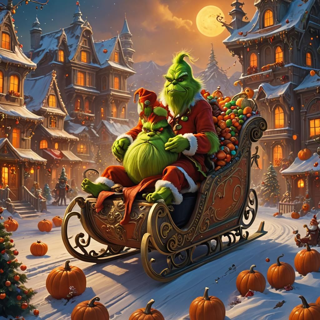 Grinch's Halloween Haul: A Whimsical Matte Painting