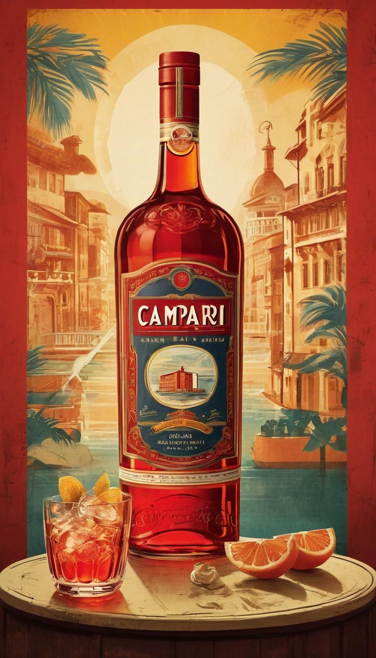 Vintage Campari Advertising Poster in 1950s Style