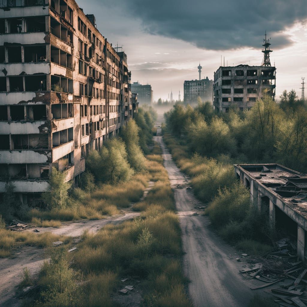 Abandoned City in Crepuscular Twilight