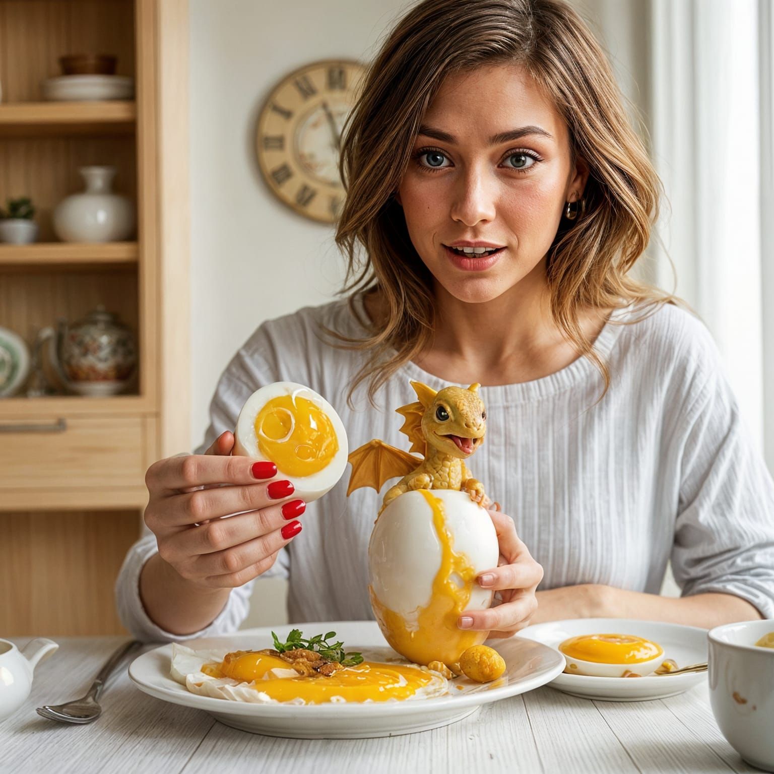 Woman Surprised by Dragon Hatching From Egg