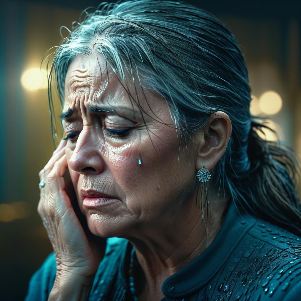 Sad Woman with Tears: Detailed Matte Painting