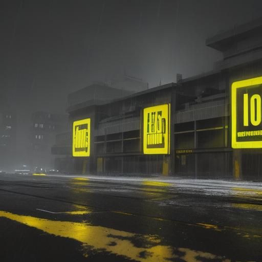 Urban Techno Scene in Intense Yellow Neon