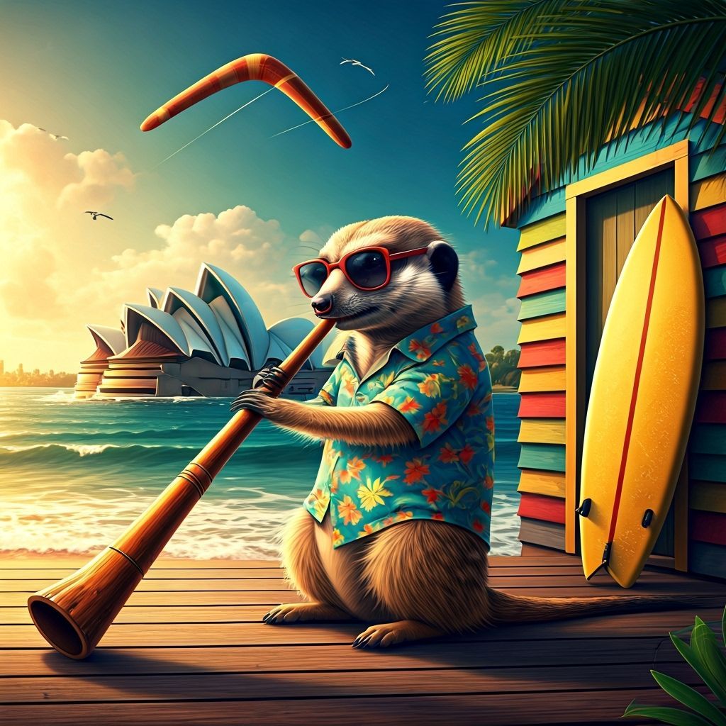 Meerkat Plays Didgeridoo Near Sydney Opera House